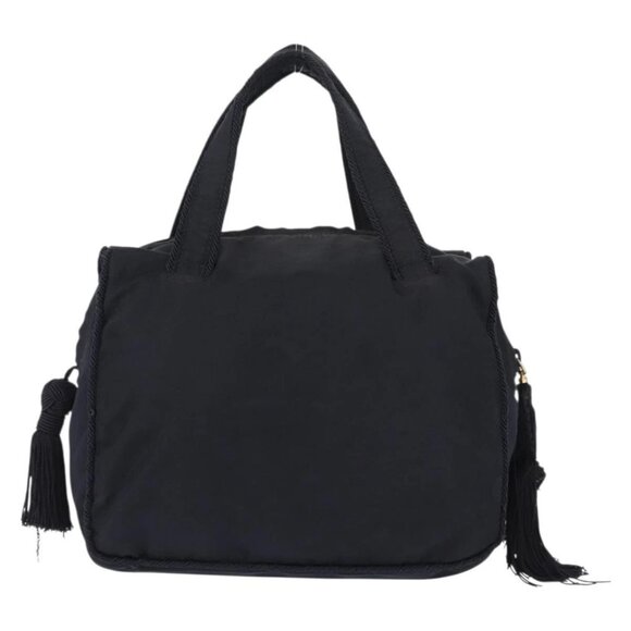 PRADA Beads Fringe Hand Bag Nylon Navy Gold - Picture 2 of 16